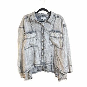 eesome snow washed button down denim top.